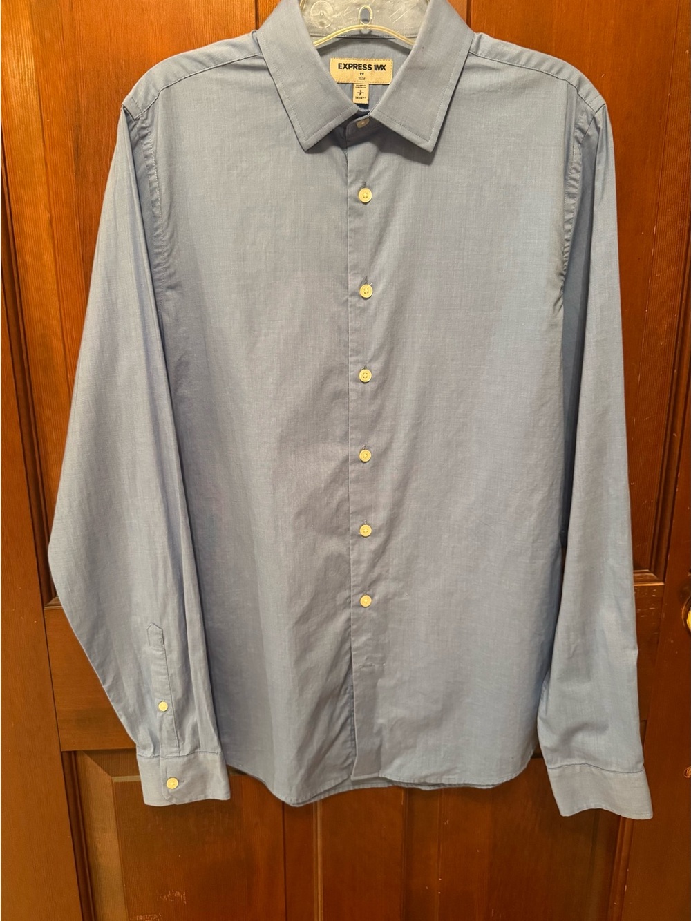 Express Men's Light Blue Dress Shirt - Long Sleeve Button-Up